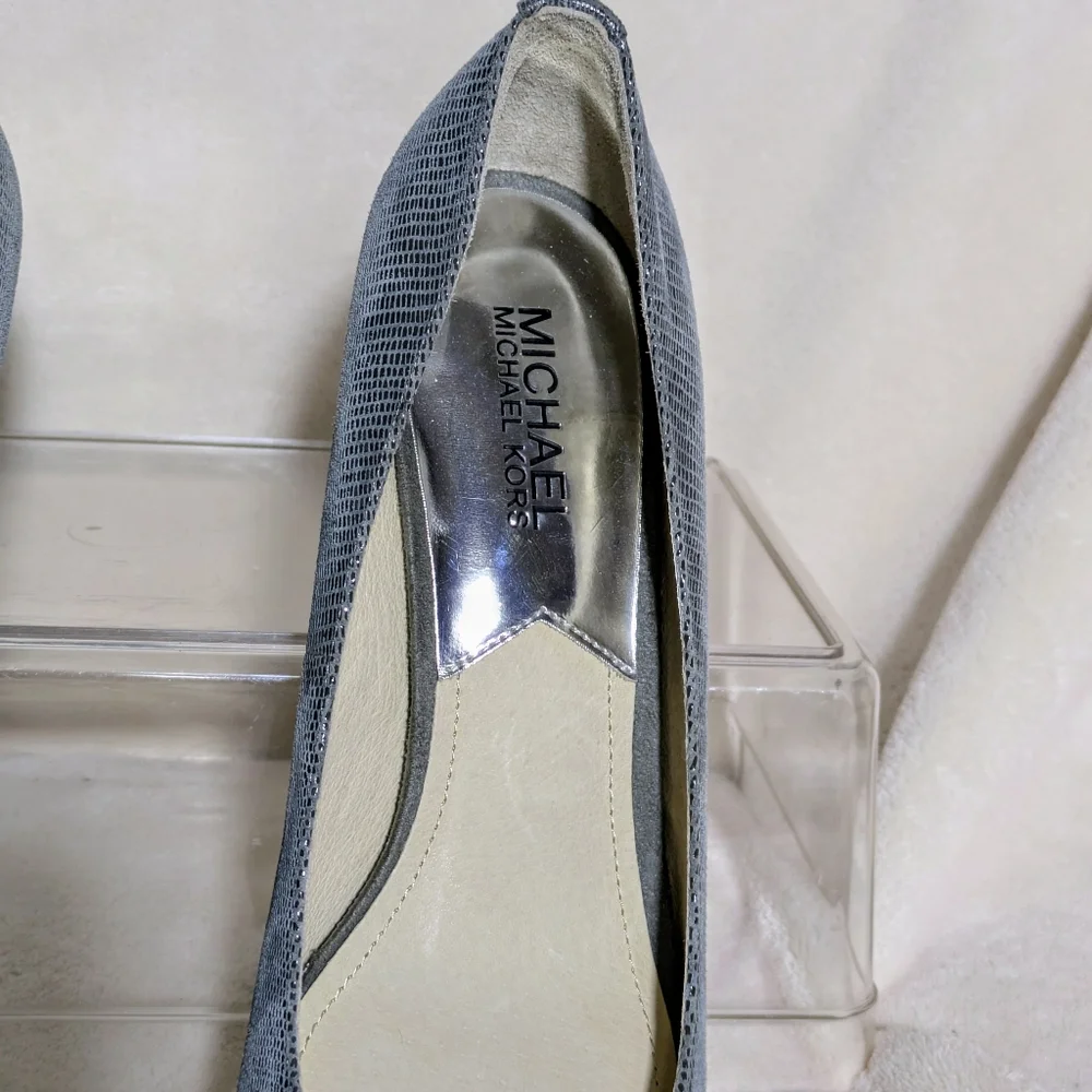 Michael Kors Leather Peep Toe Heels, Gray, Snakeskin Pattern, Business, Sz‎ 7.5